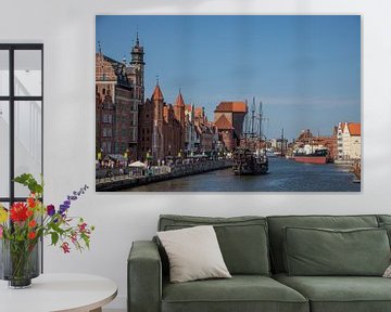 Kade in oude haven van Gdansk, Polen