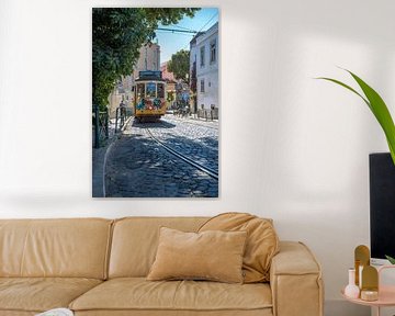 Streetcar in the old part of Lisbon, Portugal. by Christa Stroo photography