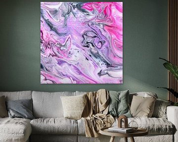 Abstract, organisch roze grijs acryl gieten schilderij