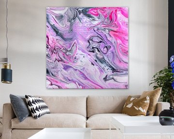 Abstract, organisch roze grijs acryl gieten schilderij
