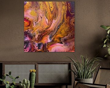 Abstract, organisch grijs roze goud acryl gieten schilderij