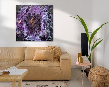 Peinture acrylique coulée organique gris violet cuivre