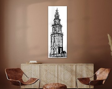 Groningen tower pencil drawing by Janet Edens