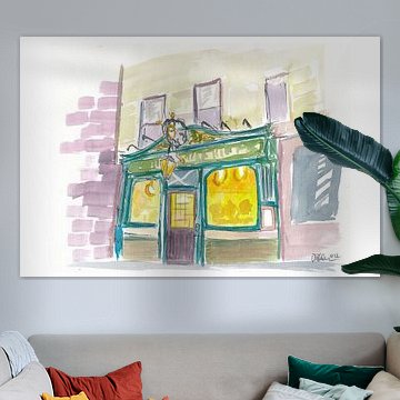 Scène de rue de nuit au pub avec lumières chaudes et ambiance