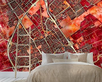 Map of Delft with the style 'Amber Autumn' by Maporia