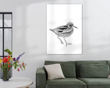 Poster Sanderling - Schwarz und weiß - Vogel - Strand von Studio Tosca