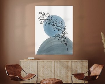 Olive blue - minimalistisch schilderij tak van Studio Hinte
