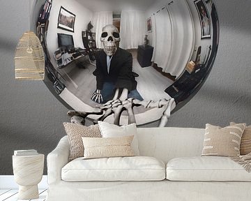 Self-portrait Skeleton with Reflecting Sphere in Escher Style - Tribute to the Artist (2022 edition) by Elianne van Turennout