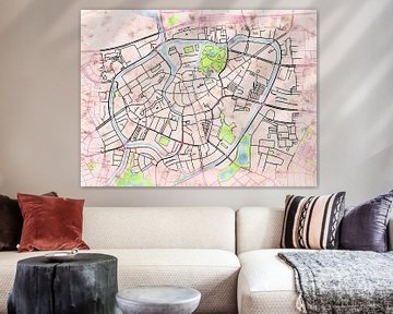 Map of Breda centrum with the style 'Soothing Spring' by Maporia