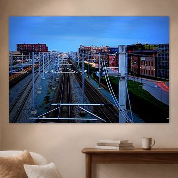 Spoorlijn bij Houten Zuid, gefotografeerd vanaf de fietsbrug.