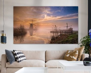 Moulins à vent de Kinderdijk avec un lever de soleil spectaculaire sur Mark De Rooij
