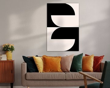 Zwart-wit minimalistische geometrische poster met cirkels 4 van Dina Dankers