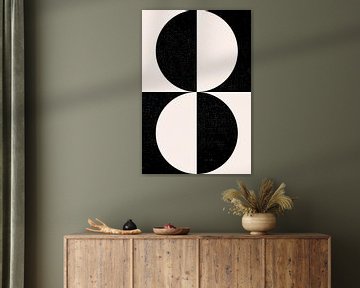 Zwart en wit minimalistisch geometrisch affiche met cirkels 2_8 van Dina Dankers