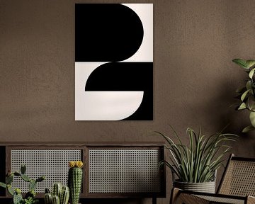 Zwart en wit minimalistisch geometrisch affiche met cirkels 2_3 van Dina Dankers