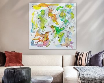 Jouer avec son esprit - aquarelle et encre sur papier sur Marijke Mulder