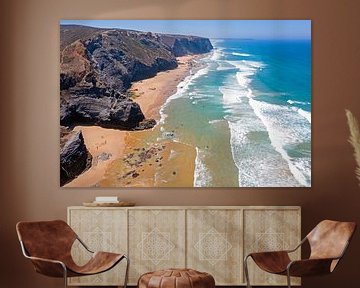 Aerial view of the Vale Figueiras beach on the west coast in Portugal by Eye on You