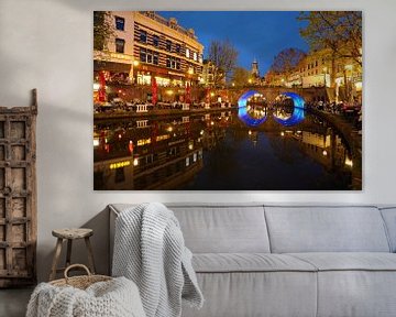 Oudegracht in Utrecht with Bakkerbrug and Dom tower by Donker Utrecht