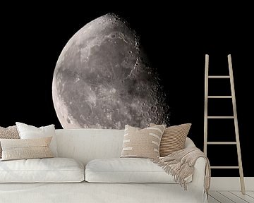 Moon with a clearly visible moon surface in the dark night sky.