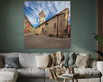 Square in front of Church in Gavia, Piedmont, Italy by Joost Adriaanse