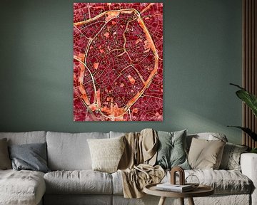 Kaart van Brugge centrum in de stijl 'Amber Autumn' van Maporia