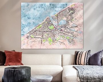 Kaart van Oostende in de stijl 'Soothing Spring' van Maporia