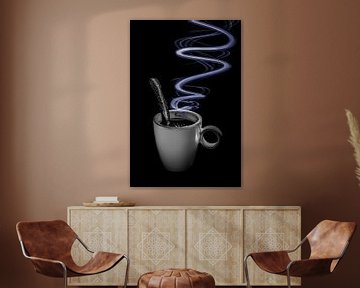 Koffiekopje met lepel in lowkey met light painting techniek van Jefra Creations