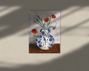 Mohn- und Stockrosenstrauß in Phoenix-Vase von Anna van Balen