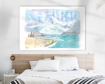 Nieuw-Zeelands aquarel landschap met meer en bergen van Markus Bleichner