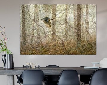 Dream landscape of forest with heron by Karin de Jonge