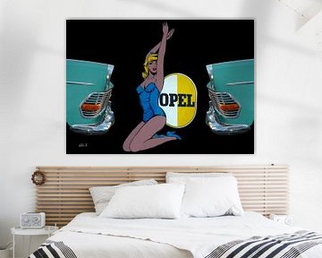 Pin-up meisje op Opel Rekord P2 van aRi F. Huber