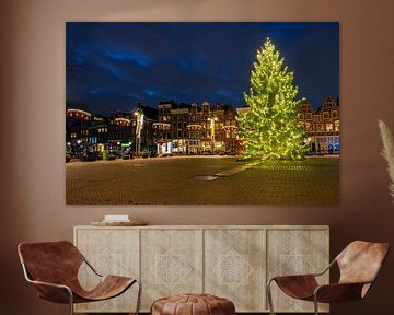 Weihnachten auf dem Nieuwmarkt in Amsterdam bei Nacht von Eye on You