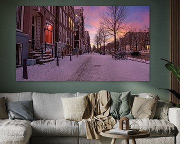 Snowy Amsterdam in the Netherlands at sunset by Eye on You