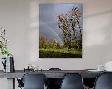 Regenbogen mit dunklen Wolken im Geul-Tal in Limburg
