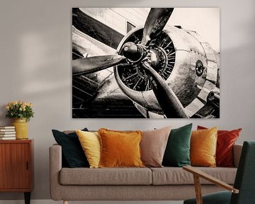 Douglas DC-3 propeller airplane in black and white by Sjoerd van der Wal