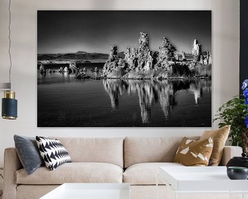 Kalksteen Tufsteen Formatie bij Mono Lake in de Sierra Nevada Californië USA in zwart-wit van Dieter Walther