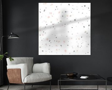 Abstract Terrazzo wallpaper in pastel Pink, Grey and White. by Dina Dankers