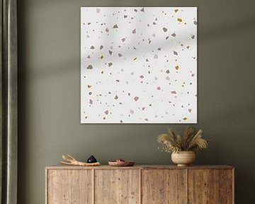 Abstract Terrazzo wallpaper in pink, brown, grey and white. by Dina Dankers