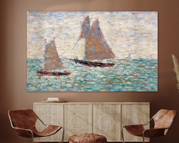 Two Sailboats at Grandcamp (Deux voiliers Ã Grandcamp) (ca. 1885) by Georges Seurat by Studio POPPY