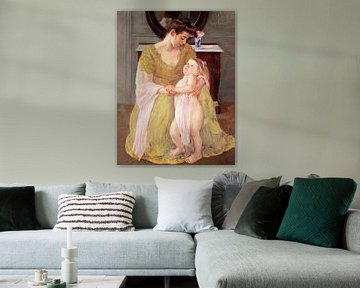 Mutter und Kind mit rosa Schal von Mary Cassatt