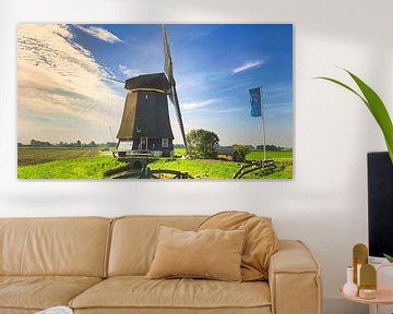 Poldermolen in Noord-Hollands landschap van Digital Art Nederland