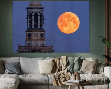 Tour de l'église de Kampen avec la pleine lune | Architecture et Nature sur Marijn Alons