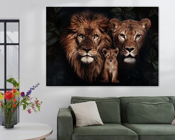 famille de lions avec un petit