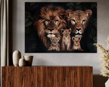 famille de lions avec 3 lionceaux