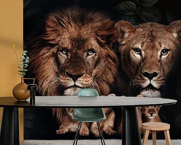 Lion family with 4 cubs