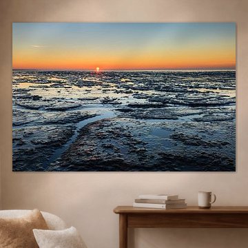 Gullies at sunset on the Wadden Sea