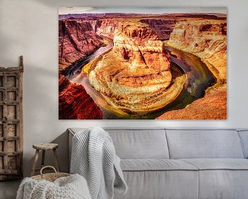 Panorama Landschap Kloof Colorado rivier Hoefijzerbocht ArizonaUSA van Dieter Walther