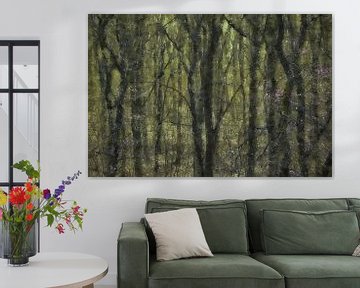 Bomen met gele achtergrond als digitaal schilderij van Digitale Schilderijen