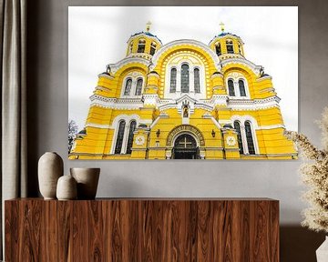Exterior view of the yellow St Volodymyrs Cathedral in Kiev, Ukraine, Europe by WorldWidePhotoWeb