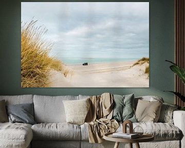 Terschelling beach driving dunes sea beach avec le land rover defender à la pole 3 sur Terschelling in beeld