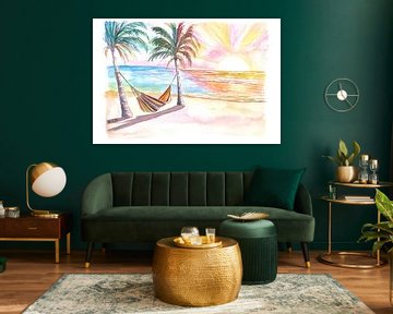 Tropische hangmat in palmschaduw met het geluid van de zee van Markus Bleichner